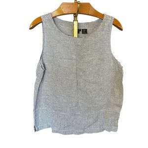 Tahari Blue and White Striped 100% Linen Boxy Tank Top Contrasting Stripes